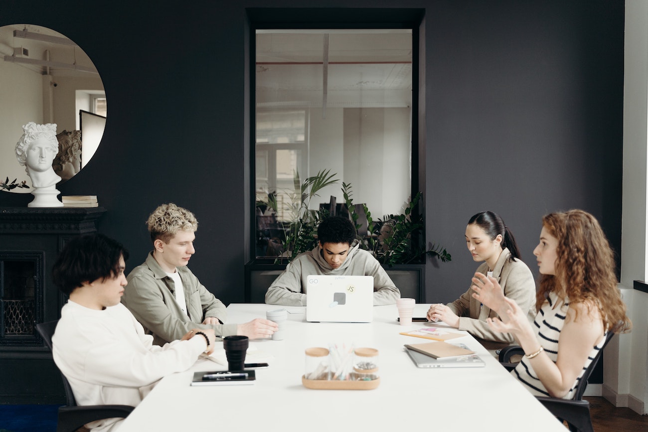 employees working at table